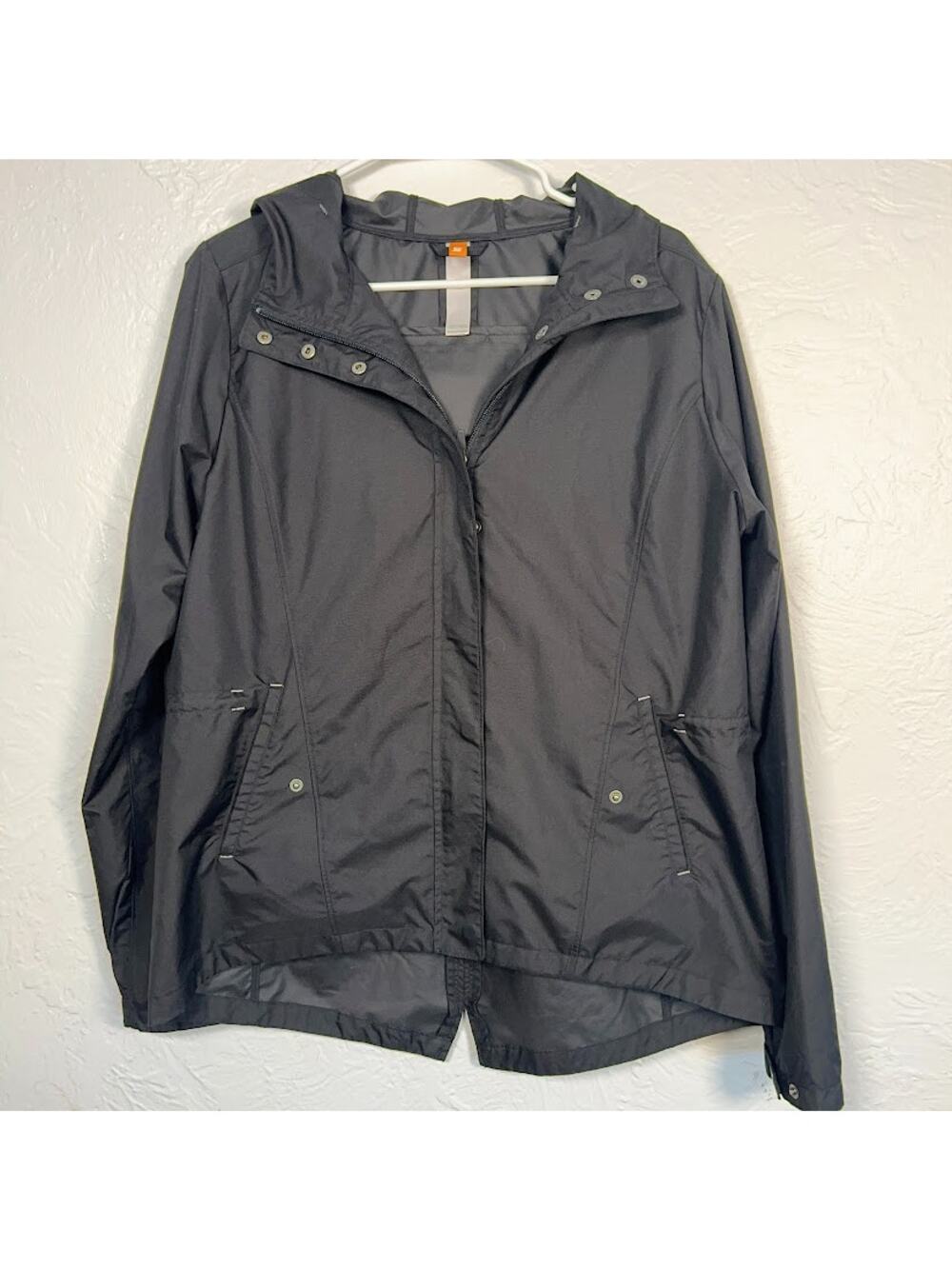 Lucy Packable Hooded Jacket Black Lightweight Windbreaker L Outdoors Active